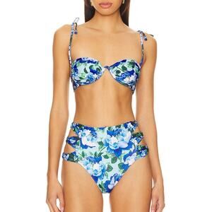 Agua Bendita x Revolve Bikini Set Blue Floral Underwired Top and Bottom size S